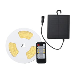 Tira LED Solar 10 Metros de Longitud 3 W, Luz Blanca Ajustable, Control Remoto Incluido, Atenuable, Exteriores IP65 Tira LED Solar 10 Metros de Longitud 3 W, Luz Blanca Ajustable, Control Remoto Incluido, Atenuable, Exteriores IP65
