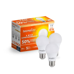 Paquete de 3 Focos A19 LED 5 W 127V, Luz Cálida Brillante, Base E27, No atenuables Paquete de 3 Focos A19 LED 5 W 127V, Luz Cálida Brillante, Base E27, No atenuables