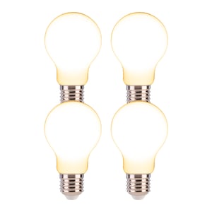 Paquete de 4 Focos A19 Filamento LED 6 W, IRC 90, Base E27, Luz Cálida Brillante, Atenuables Paquete de 4 Focos A19 Filamento LED 6 W, IRC 90, Base E27, Luz Cálida Brillante, Atenuables