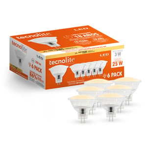 Paquete de 6 Focos MR16 LED 3 W, Luz Cálida Brillante, Base GX5.3, No atenuables Paquete de 6 Focos MR16 LED 3 W, Luz Cálida Brillante, Base GX5.3, No atenuables