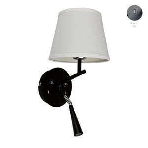 Lámpara de Pared con luz de Lectura LED 1.5 W, Máx. 60 W, Base E27, Luz Suave Cálida, Puertos USB para dispositivos, Sobreponer Lámpara de Pared con luz de Lectura LED 1.5 W, Máx. 60 W, Base E27, Luz Suave Cálida, Puertos USB para dispositivos, Sobreponer