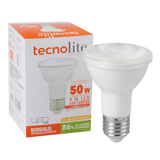 Foco PAR20 LED 9 W, Luz Cálida Brillante, Base E27, IP65, No atenuable