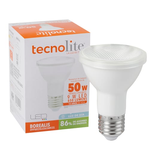 Foco PAR20 LED 9 W, Luz de Día, Base E27, IP65, No atenuable