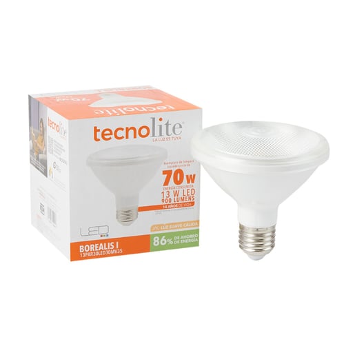 Foco PAR30 LED 13 W, Luz Suave Cálida, Base E27, IP65, No atenuable