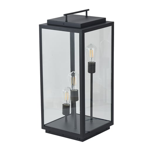 Lámpara de Pilar/Piso Tipo Farol Exterior, Potencia Máx. 180 W, 3 Bases E27, IP44, No incluye focos