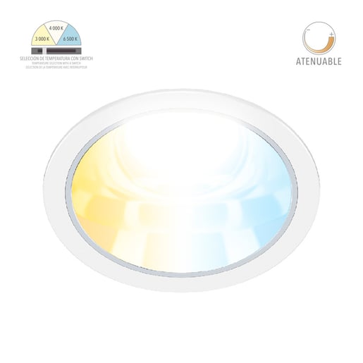 Lámpara Downlight LED Empotrable 25 W, Luz Blanca Configurable, Atenuable, IP54, LED integrado