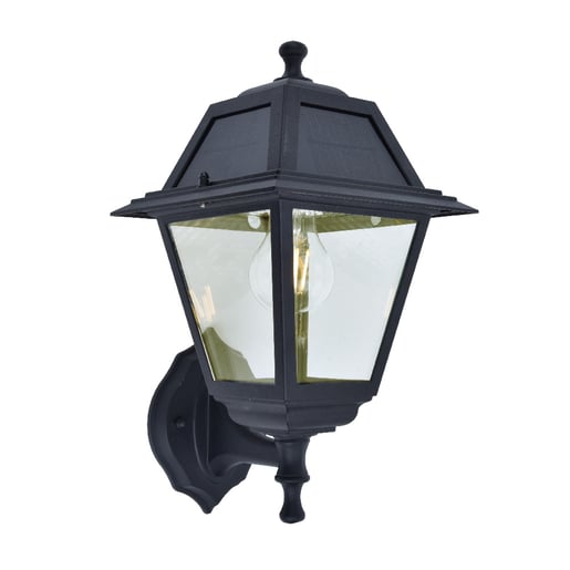 Lámpara Solar Arbotante Tipo Farol con Base E27, IP44, Foco Filamento LED 2 W Incluido, Luz Cálida Suave