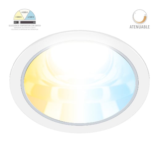 Lámpara Downlight LED Empotrable 35 W, Luz Blanca Configurable, Atenuable, IP54, LED integrado