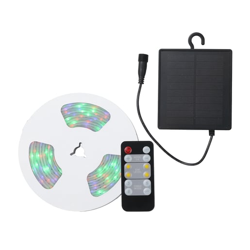 Tira LED Solar 5 Metros de Longitud 3 W, Luz RGB, Control Remoto Incluido, Atenuable, Exteriores IP65 Tira LED Solar 5 Metros de Longitud 3 W, Luz RGB, Control Remoto Incluido, Atenuable, Exteriores IP65