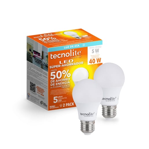 Paquete de 2 Focos A19 LED 5 W 127V, Luz de Día, Base E27, No atenuables Paquete de 2 Focos A19 LED 5 W 127V, Luz de Día, Base E27, No atenuables