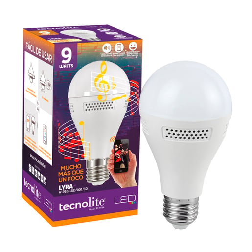 Foco A19 LED con Bocina Bluetooth, 9 W, Luz Cálida Brillante, Base E27, No Atenuable Foco A19 LED con Bocina Bluetooth, 9 W, Luz Cálida Brillante, Base E27, No Atenuable