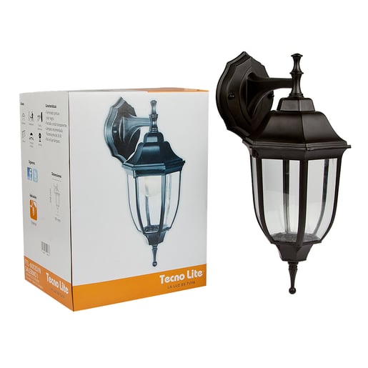 Lámpara de Pared Arbotante Tipo Farol Exterior, Potencia Máx. 60 W, Base E27, IP44, No incluye foco