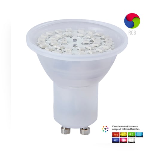 Foco GU10 LED 3 W, Luz RGB en Secuencia, Base GU10, No atenuable